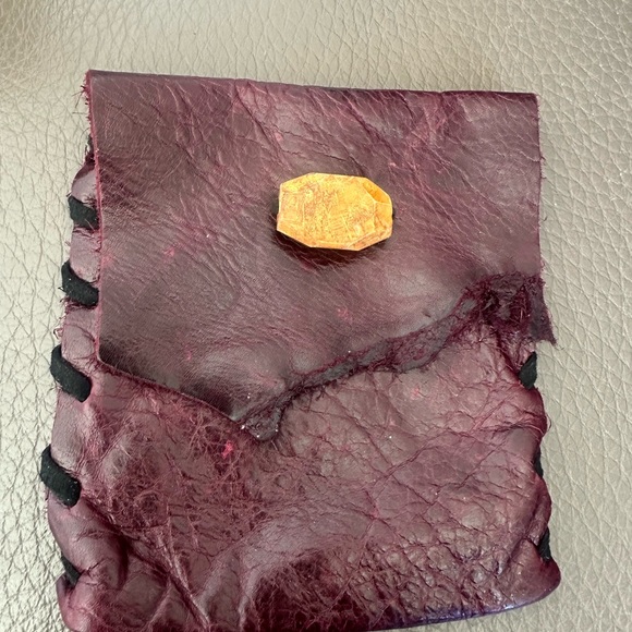 Softest Organic Looking Handcrafted Burgundy Leather Pouch Signed Artist - Picture 7 of 7